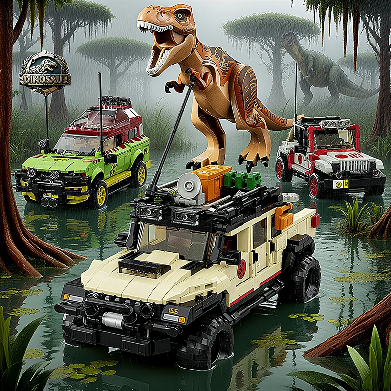 

1632Pcs Jurassic Dinosaur theme Classic Off-Road Vehicle Tynosaurus rex Building Block Sets model bricks Toy Kids Christmas Gift