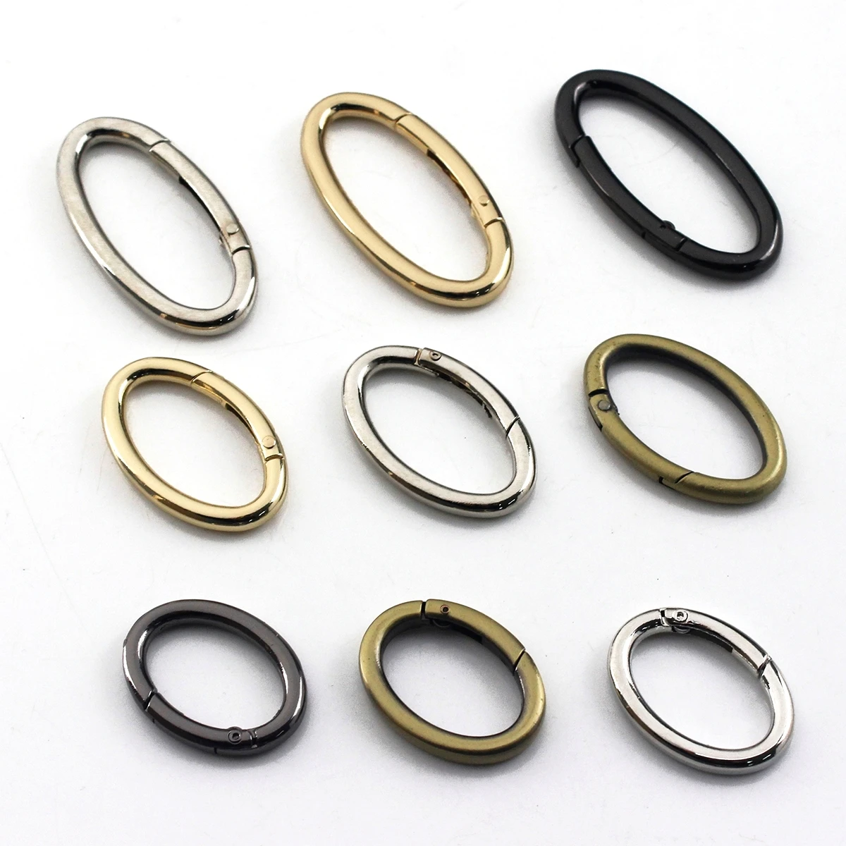 1x Metal Oval Ring Snap Hook Spring Gate Trigger Clasps Clips for Leather Craft Belt Strap Webbing Keychain Hooks S/M/L