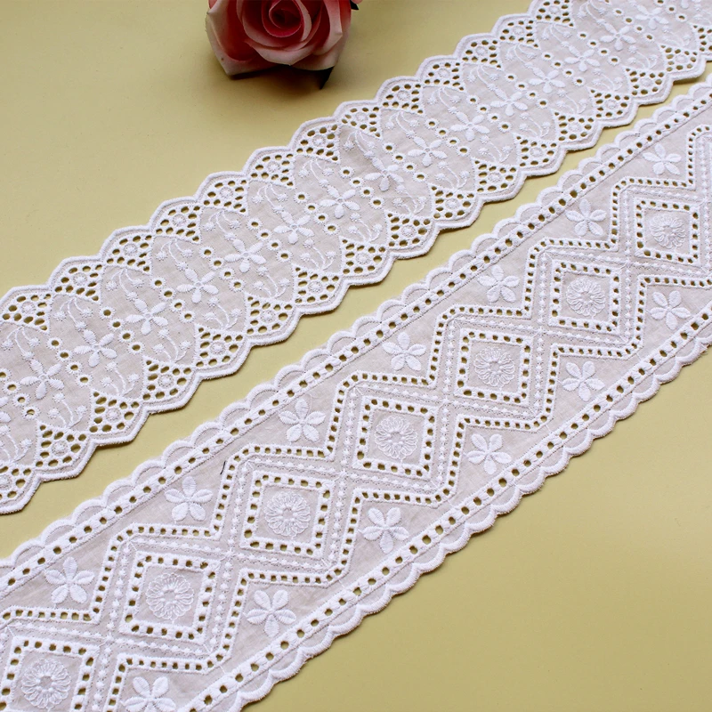 Handmade Floral Embroidery Lace Accessories, Exquisite Retro Cotton Fabric, Off White, 2Yard per Lot