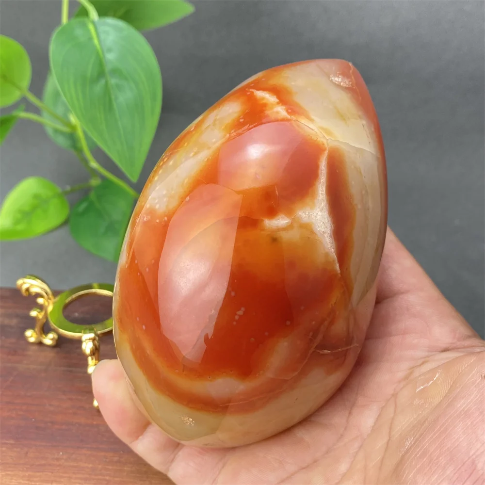 Natural Red Agate Geode Egg  Hand Mined And Polished  Carnelian Aura Ornament  Home Decoration + Base