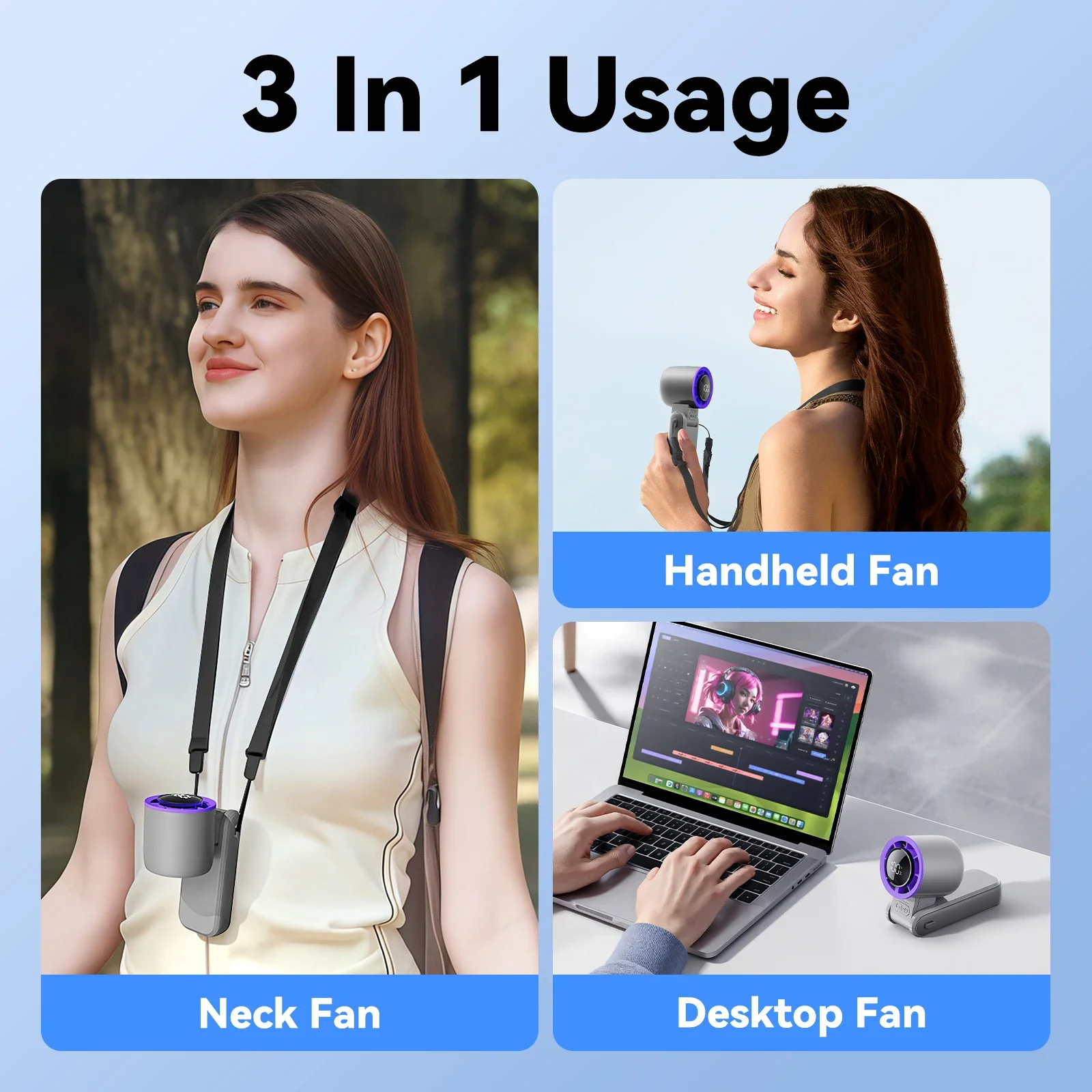 مروحة صغيرة محمولة باليد من MUXNW: 3 في 1، توربو 100 سرعة، قابلة للطي، شاشة LED، تبريد 3600 مللي أمبير في الساعة للسفر/الصيف