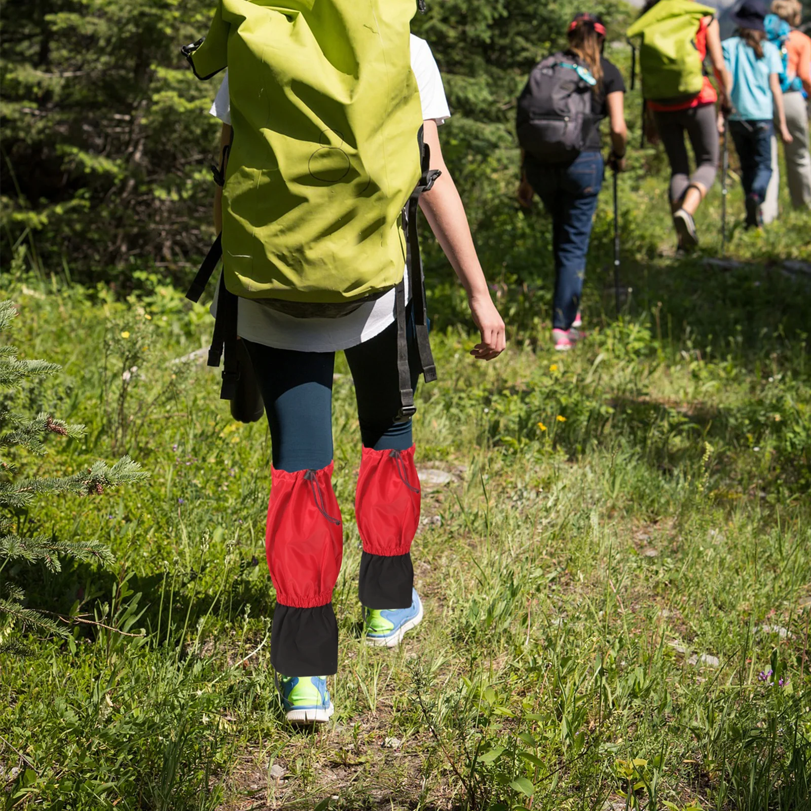 

Outdoor Waterproof Snow Gaiters Red Adjustable Elastic Band Front Tape Opening Hook Fasten for Skiing Hiking Climbing