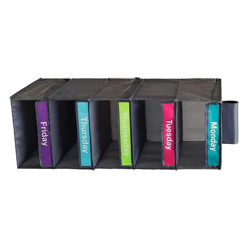 A36T-Closet Organizer With 5 Shelves 5 Side Pockets Weekly Clothes Organizer With Labeled Day Hangings Storage Shelves A