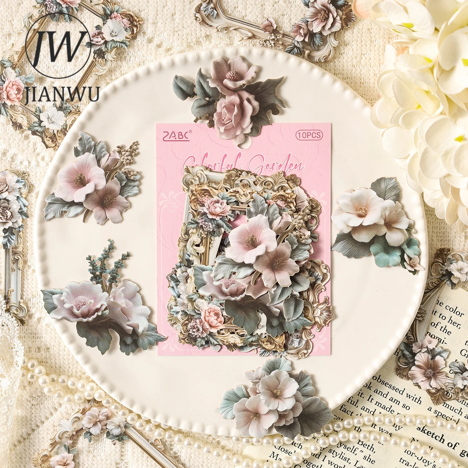 JIANWU Vintage Flower Border Relief Hollow Landscape Material Collage Scrapbooking Sticker Creative DIY Journal Stationery