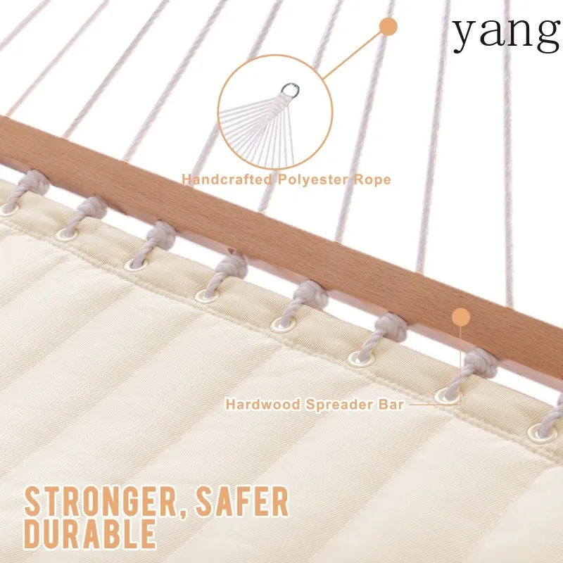 12 FT Double Quilted Fabric Hammock with Spreader Bars and Detachable Pillow, 2 Person  for Outdoor Patio Backyard