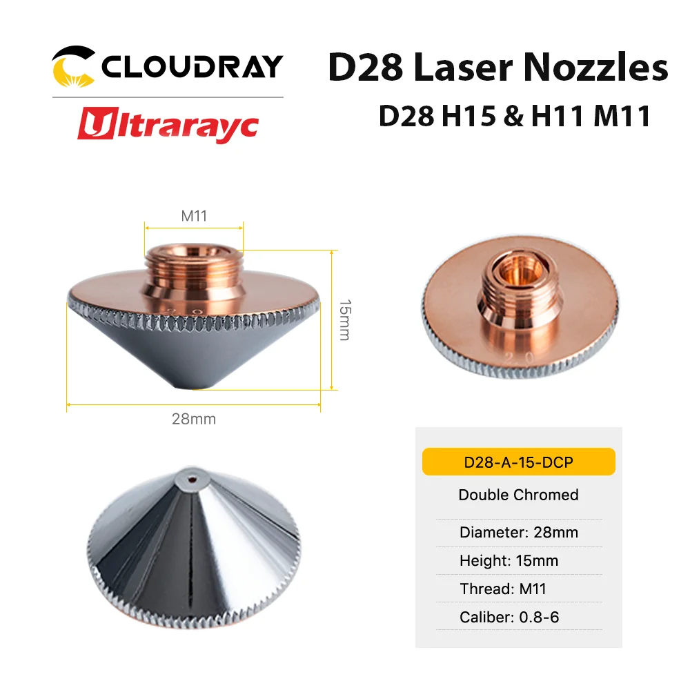 Ultrarayc Cutting Head Laser Nozzle Single Double Chrome-plated Layers D28 H15 H11 M11  for Precitec WSX Fiber Cutting Head