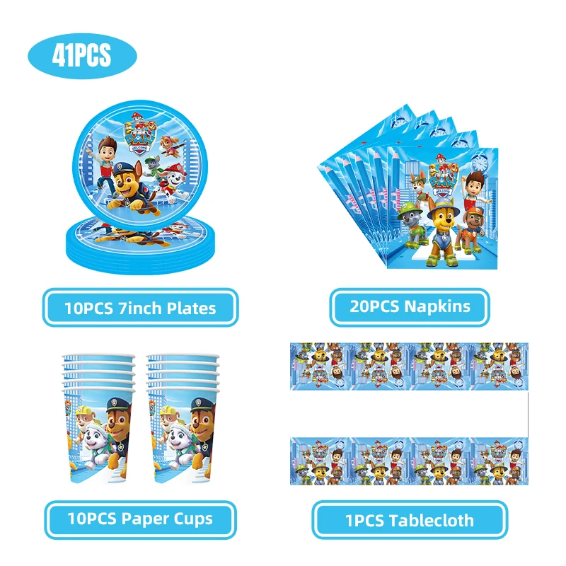 Paw Patrol Birthday Decorations Patrol Paw Party Decor Supplies Balloons Tableware Set Cups Plates Tablecloth Backdrop Banner