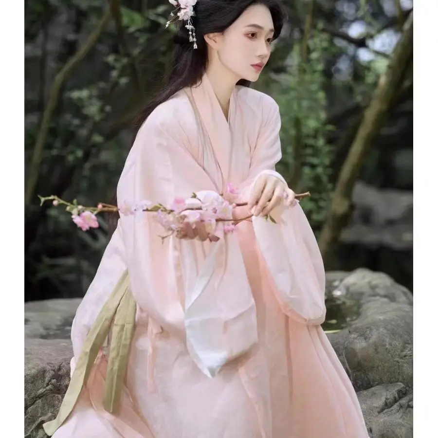 Green Pink ancient chinese traditional outfit for woman costume ming song dynasty hanfu dance dresses girl modern plus size tang