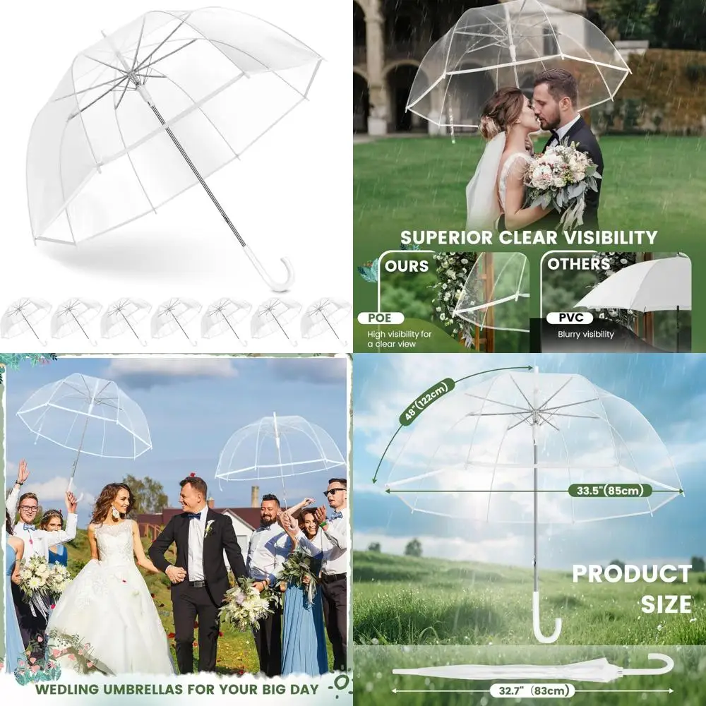 

Bulk Large Windproof Clear Rain Umbrellas - High Visibility, Transparent, Durable for Weddings and Outdoor Events