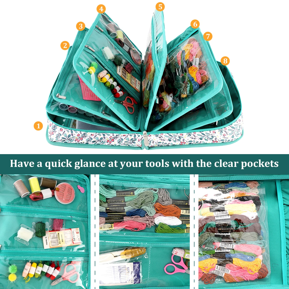 Embroidery Tools Kit Storage Bag Large Capacity Cross Stitch Thread Sewing Tool Accessories Organizer Bag Portable Travel Tote view 5