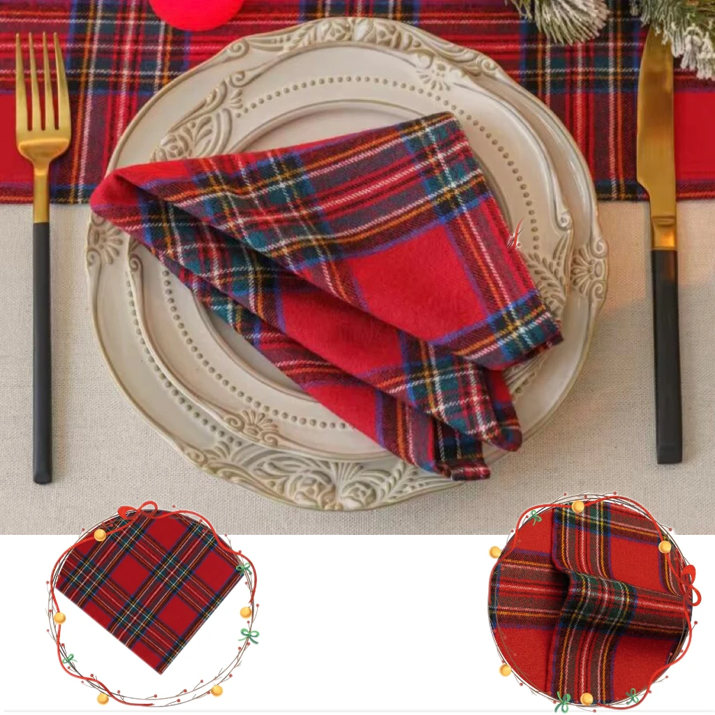 Table Napkin Christmas Style Soft Scottish Tartan Plaid Cloth Napkins Classsic Red Plaid Dinner Napkins  Christmas Table Decor