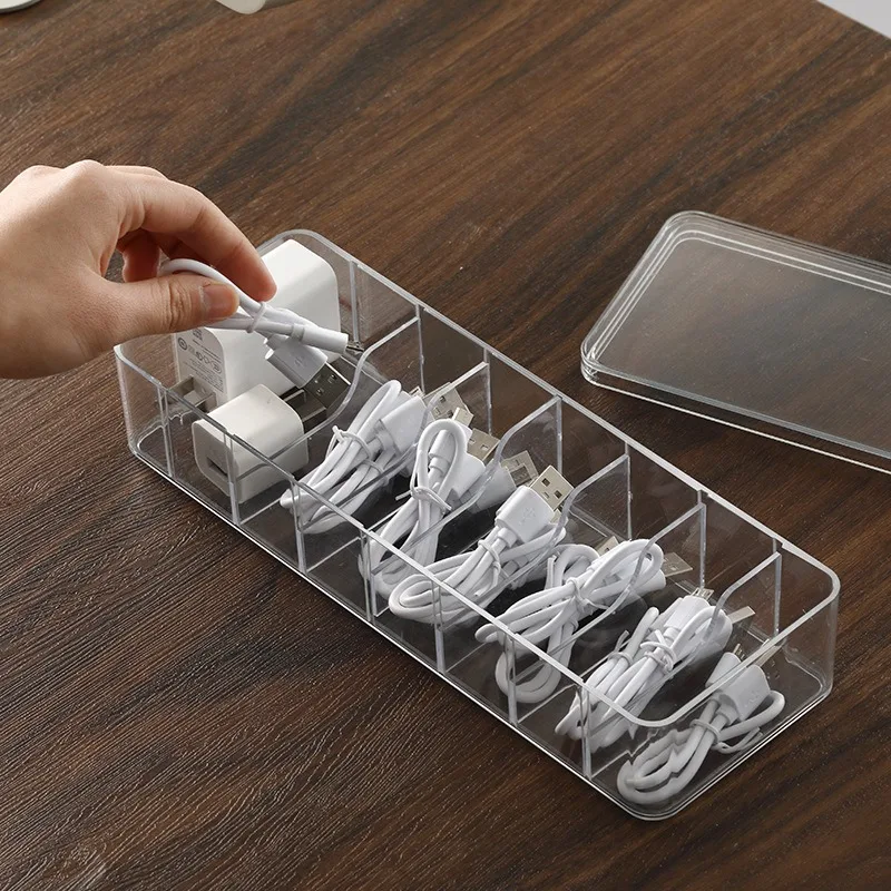 Cable Storage Box Headphone Data Cable Charging Cable Organizer Desktop Stationery with Transparent Plastic Data Organizer