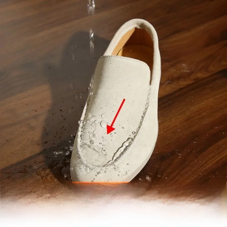 Italian Style Genuine Leather Men's Slip-On Beans Shoes Casual Trendy Fashion Single Shoes Comfortable round Toe Flat Heel