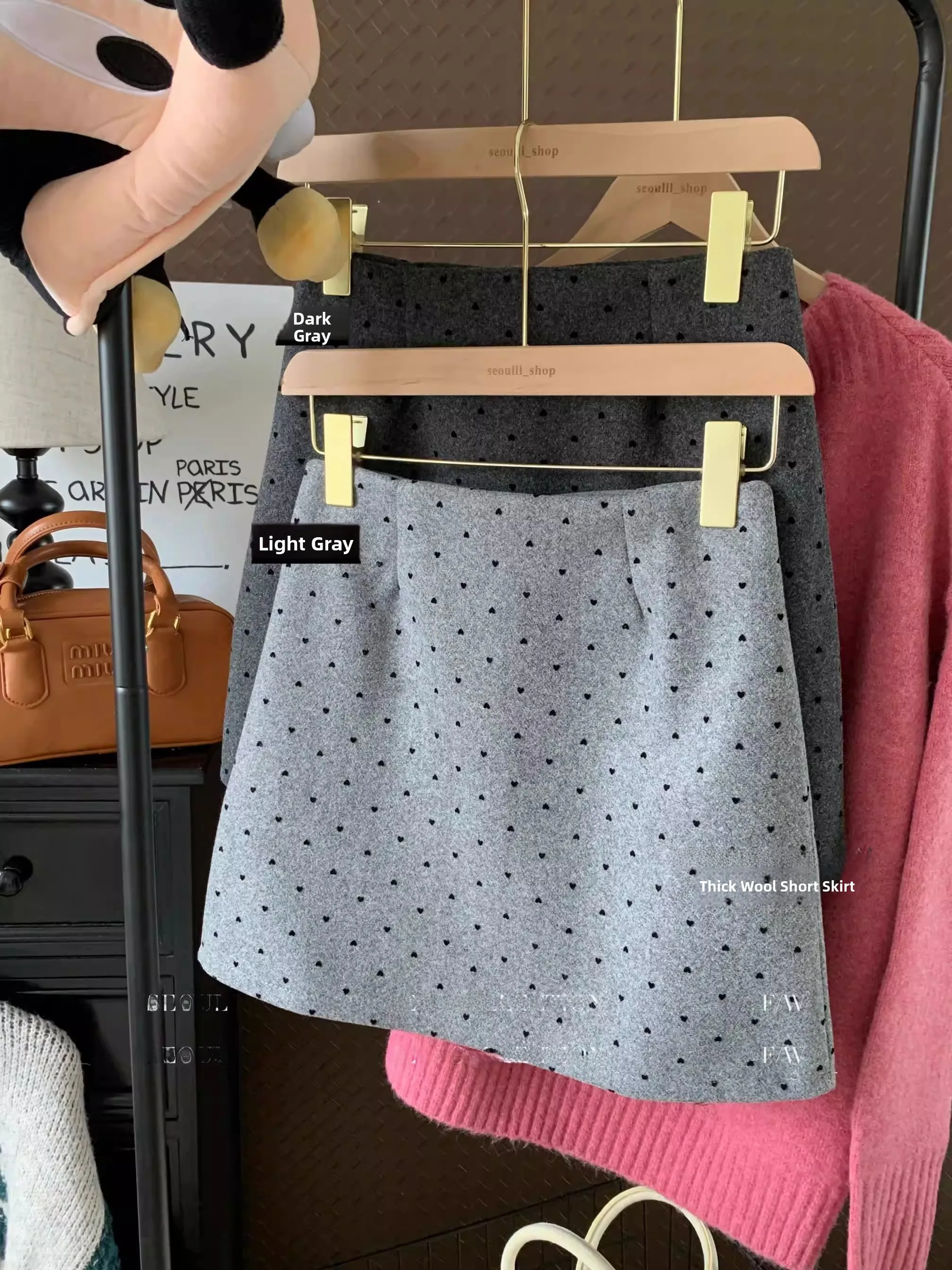 plus Size Vintage Heart Polka Dot Woolen  Skirt Women's Autumn Winter New Style Elegant Youthful Slimming A-Line Skirt