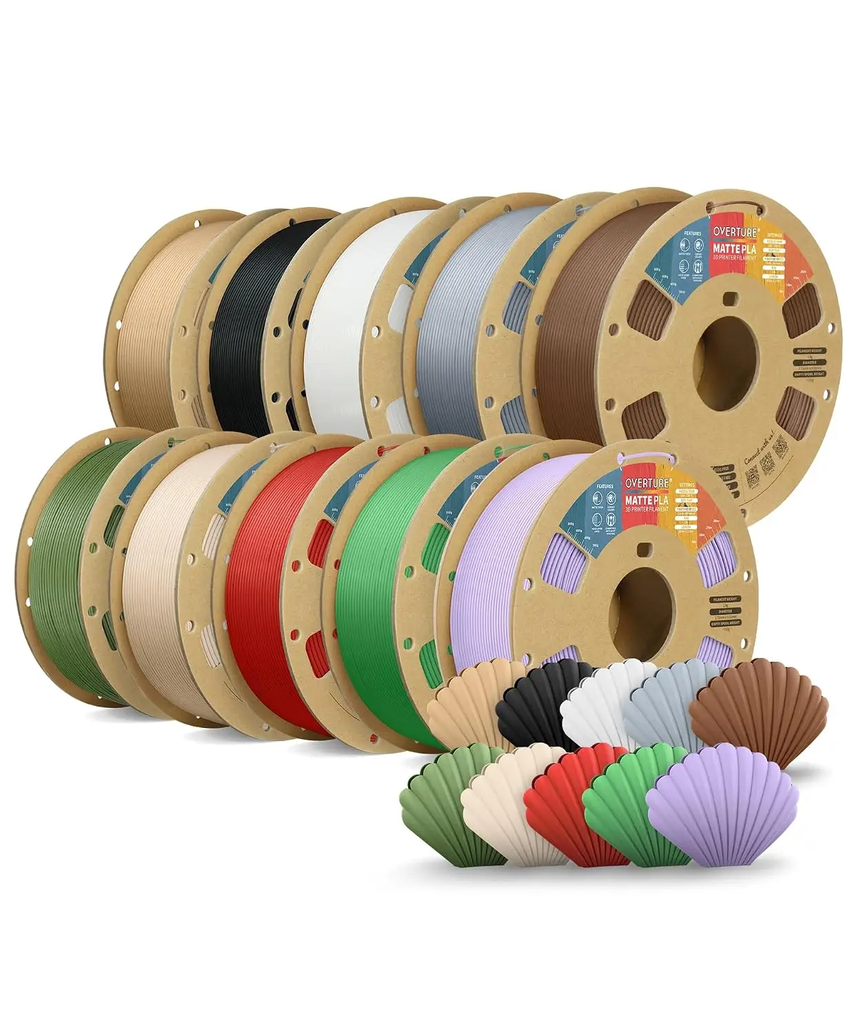 10KG Bundle Matte PLA Low Warp Matte Surface 3D Printer Filament Frosted Matt Finish Hides Layer Lines 10 Pack 1kg Spool Cardboa