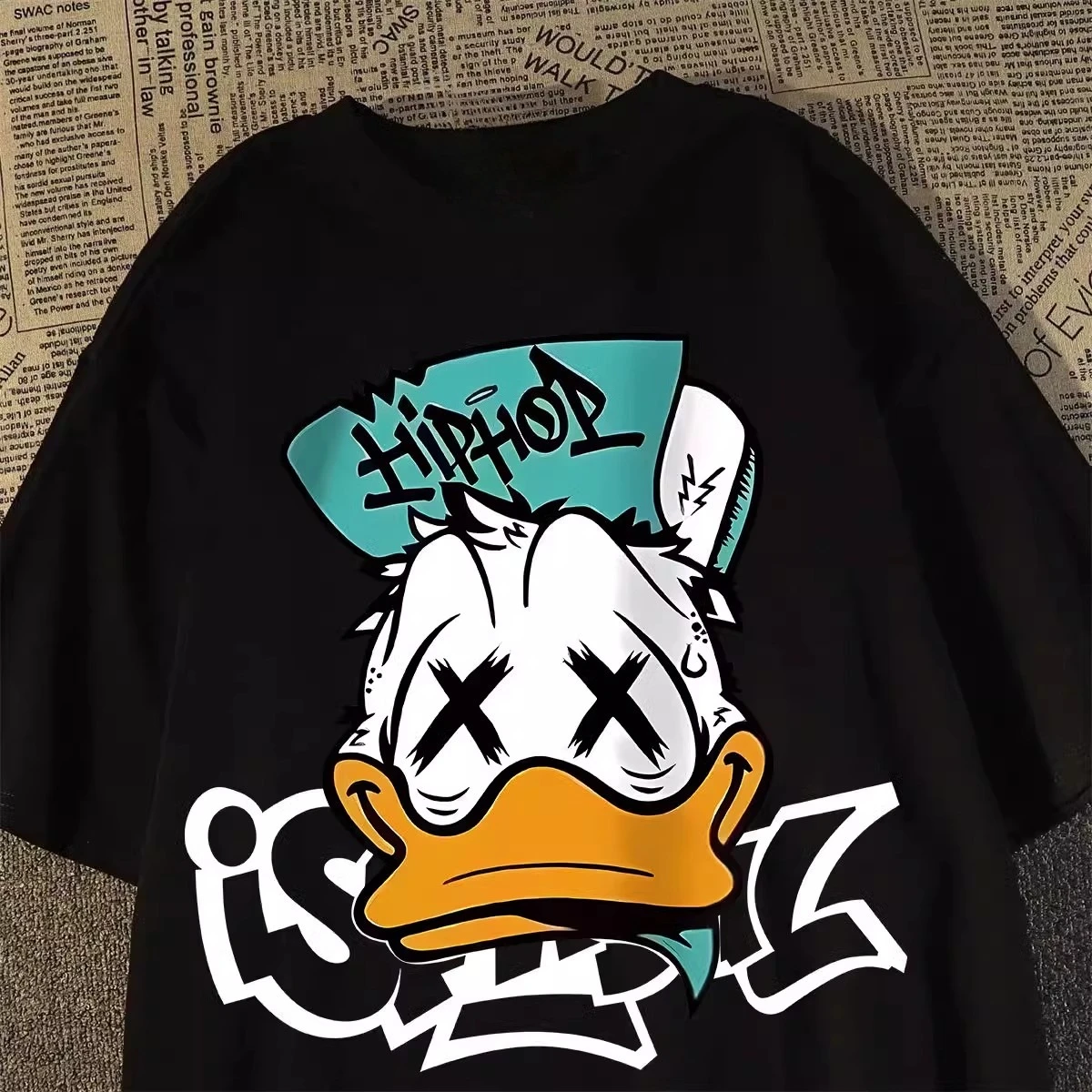 Disney New Donald Duck Divertente cartone animato stampato in cotone Abbigliamento per bambini Disney Family Genitore-figlio Manica corta ampia