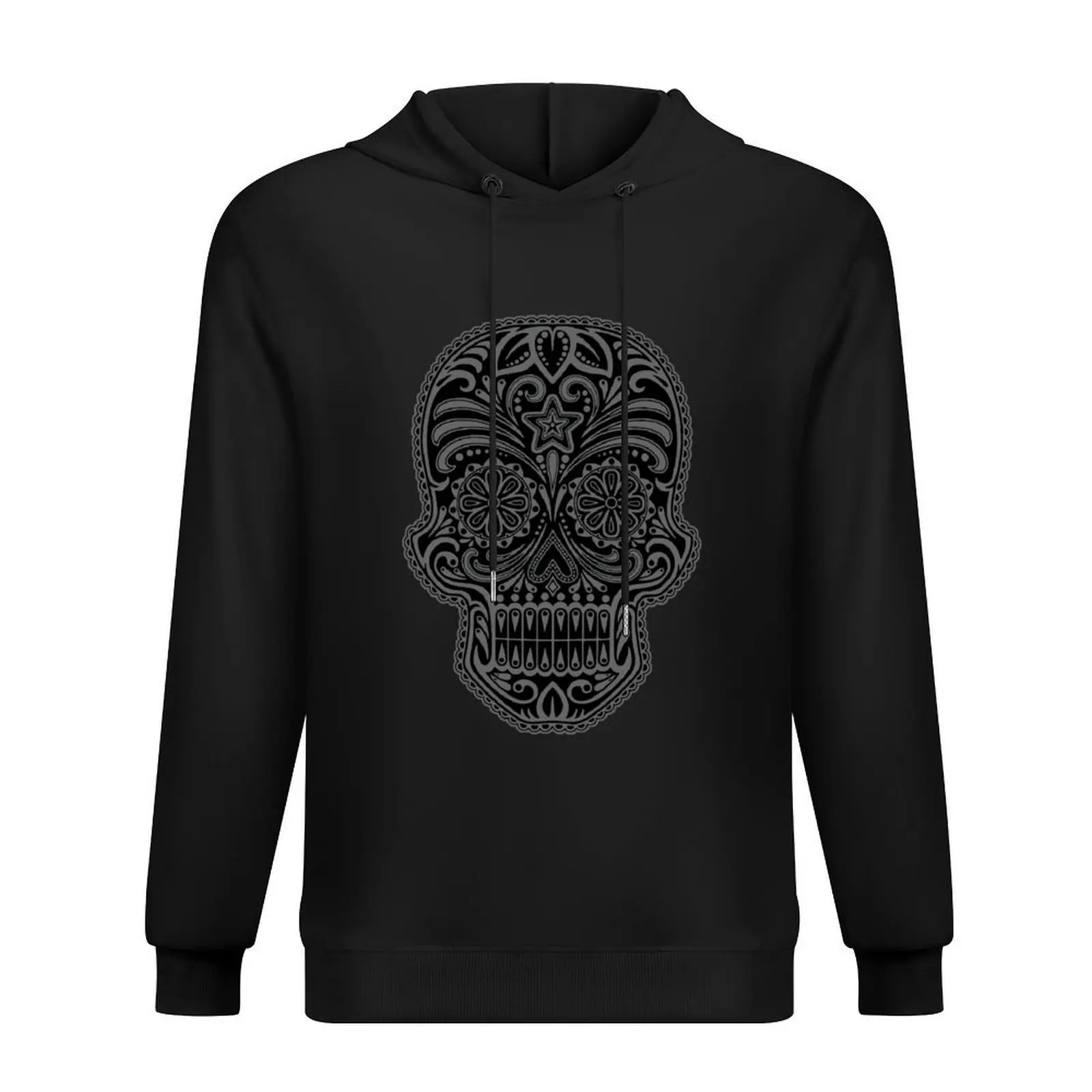 

Intricate Gray and Black Sugar Skull Hoodie anime clothing mens designer clothes korean clothes tracksuits