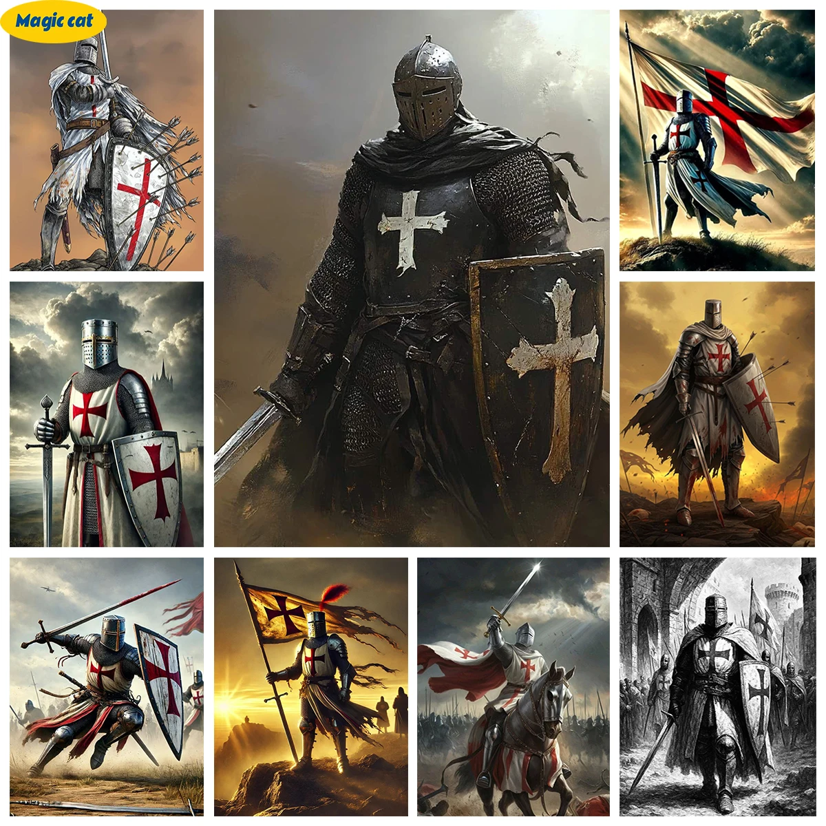 

Knights Templar 5D Diamond Painting Kit Ancient Armored Warriors DIY Diamond Embroidery Mosaic Hand Painting Fashion Home Decor