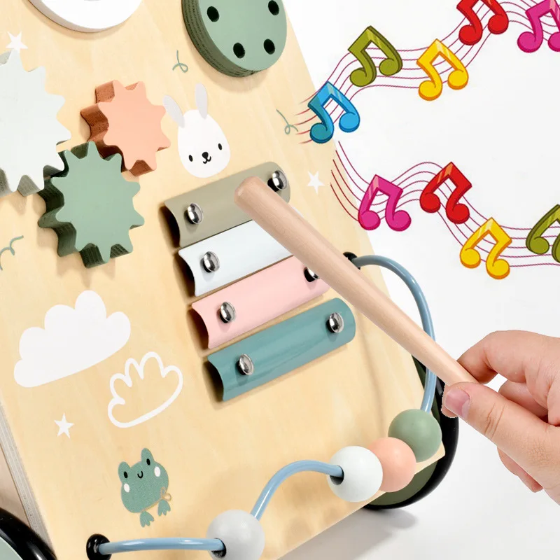 Puzzle Baby Walker Montessori Education Wooden Busy Board Trolley Sensory Math Toys Creative Games Building Blocks Toddler Toys