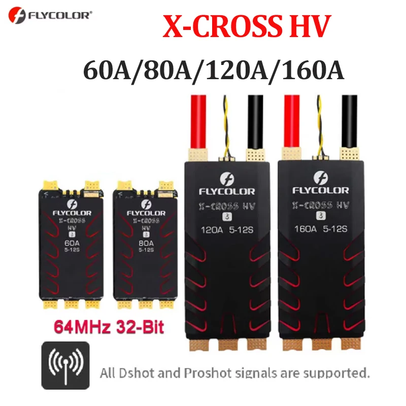 FLYCOLOR X-CROSS HV 3 RC ESC 60A/80A/120A/160A 5-12S BLHeli-32 64MHz 32-Bit Brushless speed Controllers for RC FPV Racing Drone