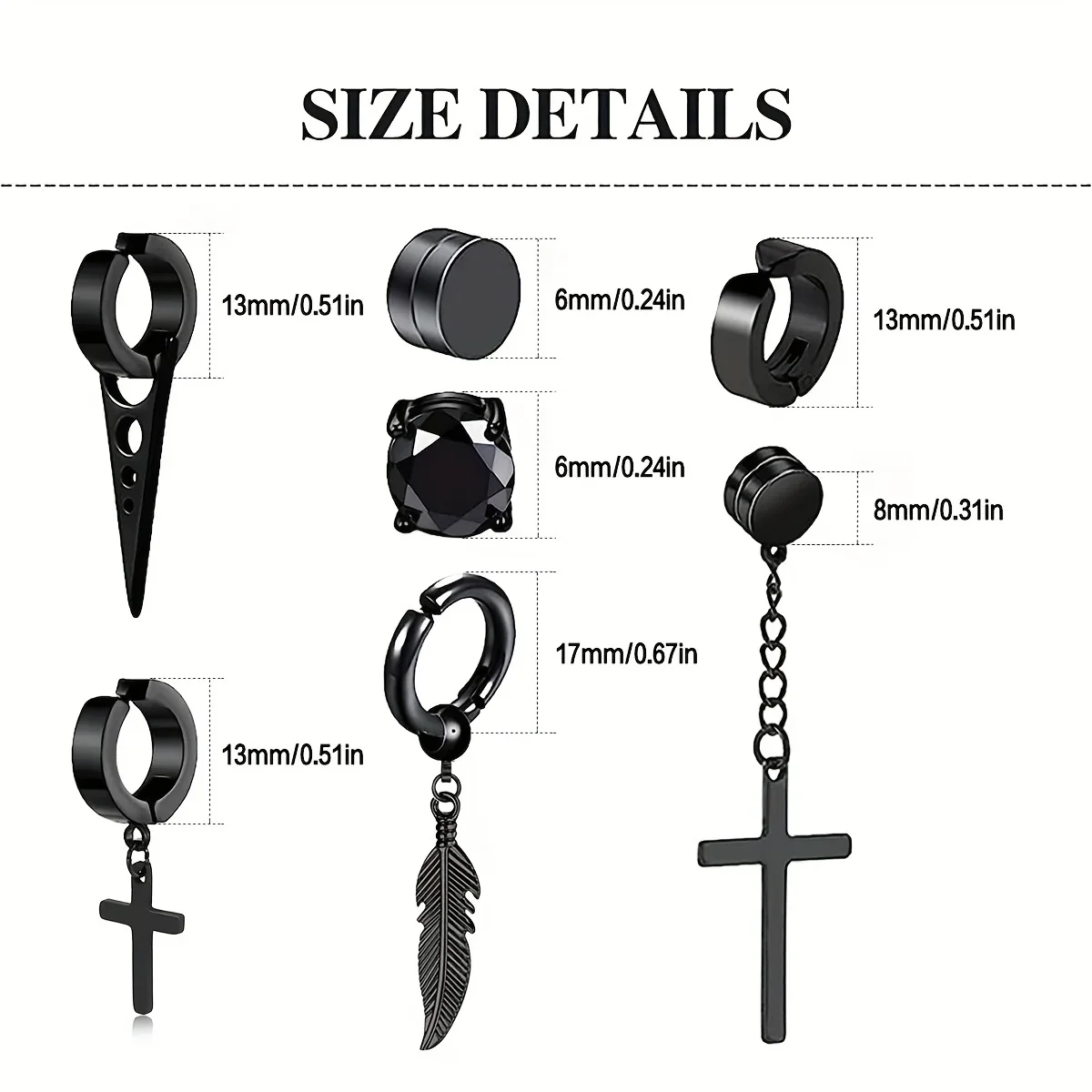 16pcs/set Punk Stainless Steel Cross Cone Pendant Ear Clip, Magnetic Stud Earrings, Men's Daily Ear Jewelry