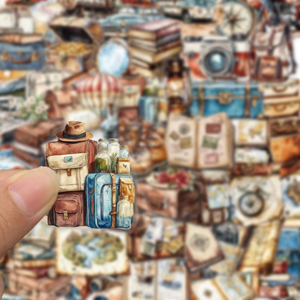 50pcs vintage travel stickers, suitable for decorating hand books, phone cases, diaries, helmets, waterproof PET stickers
