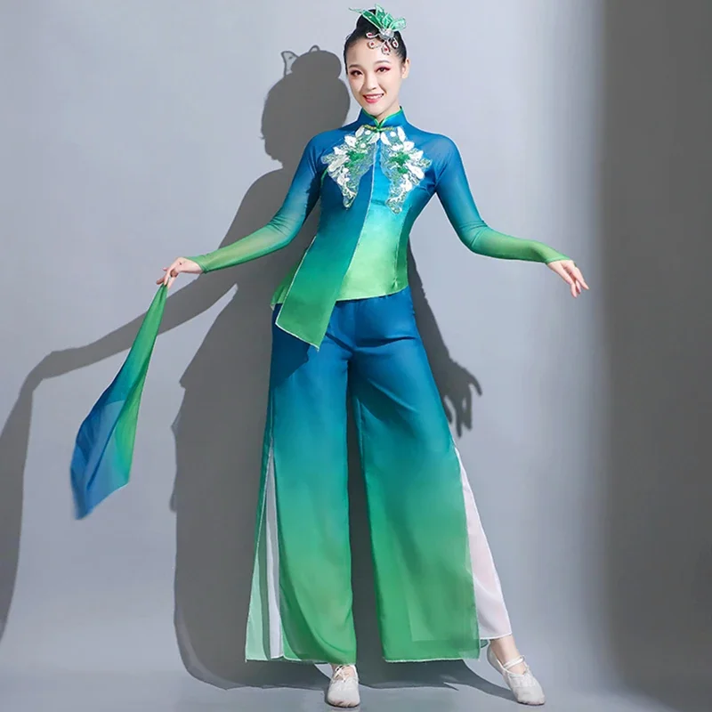 Classical dance performance costume, female fan dance set, Chinese style yangko dance costume