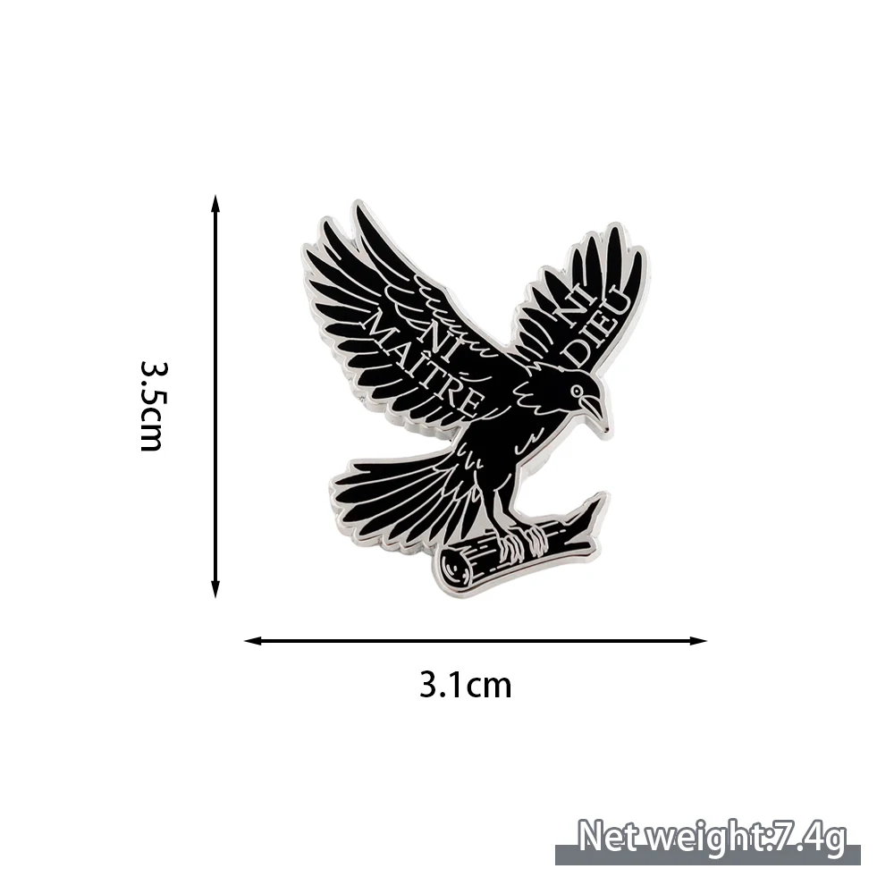 Ni Dieu Ni Maitre Crow Enamel Pin No God No Master French Quote Brooch Anarchy Punk Raven Badge Gothic Jewelry Gift For Fans
