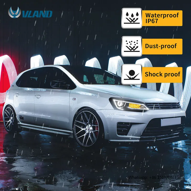مصابيح أمامية LED كاملة من الشركة المصنعة VLAND مع إشارة متحركة + كشافات DRL 2011-2017 مصباح أمامي لسيارة VW Polo Vento Mk5