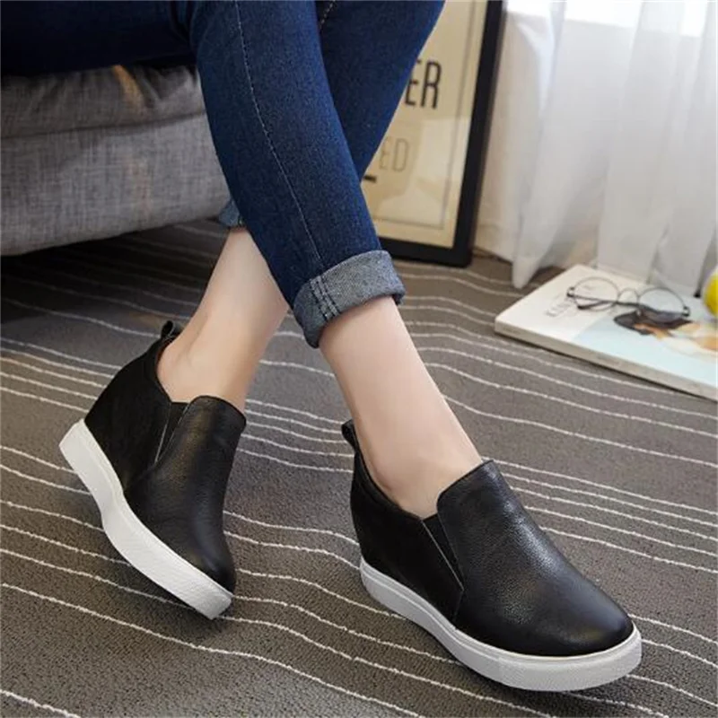 ZXRYXGS 2024 New Autumn Winter Internal Increase High Heels Wedge Women Shoes Casual Genuine Leather Shoes Small Size 31-39