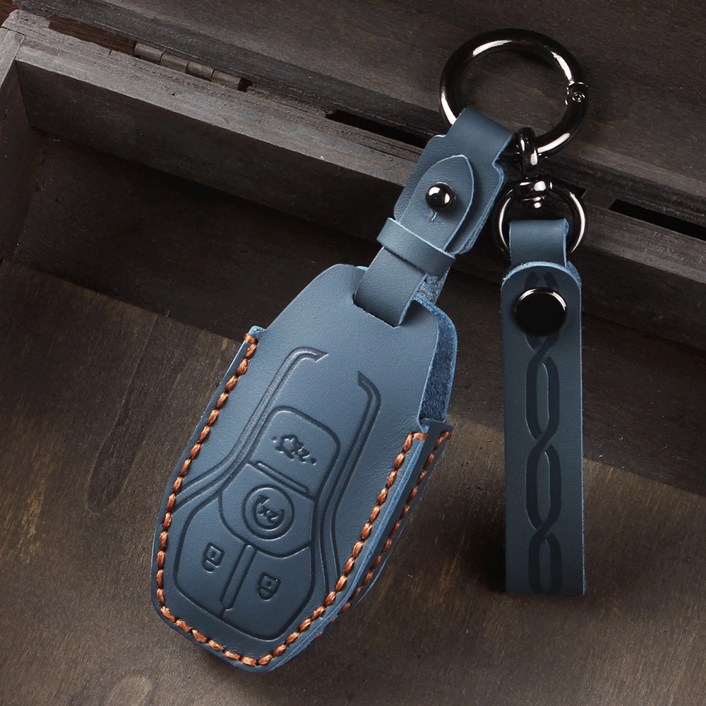 

4 5 buttons Leather Car Key Fob Case Cover Holder For Ford Fusion Explorer Mustang Edge F-150 Mondeo For Lincoln MKZ MKC MKX