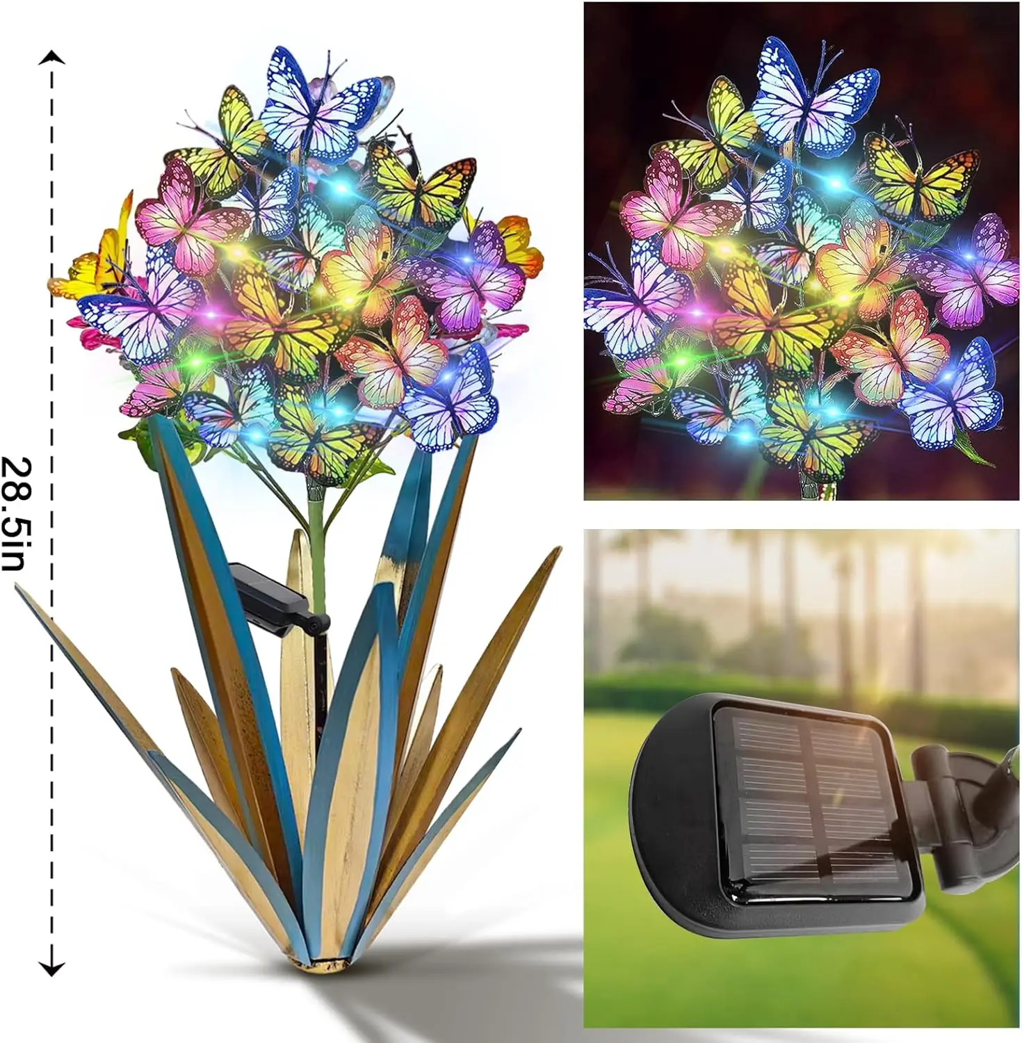 

Solar Metal Agave Butterfly Flower Stick Garden Sculpture Outdoor Gift Solar Christmas Lights Swaying Sunflower