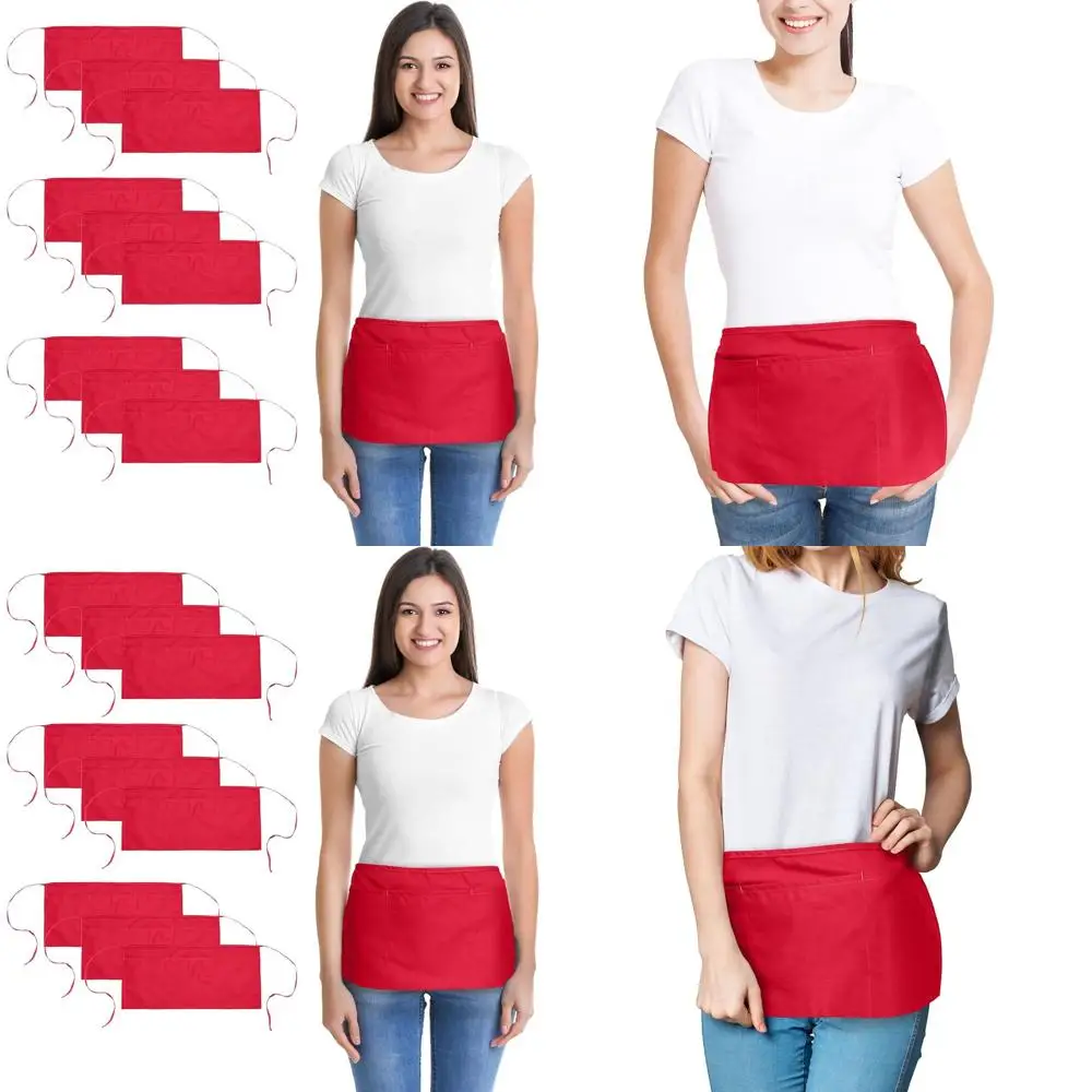 

Red 10-Pack Poly-Cotton Kitchen Bib Aprons for Commercial and Home Use