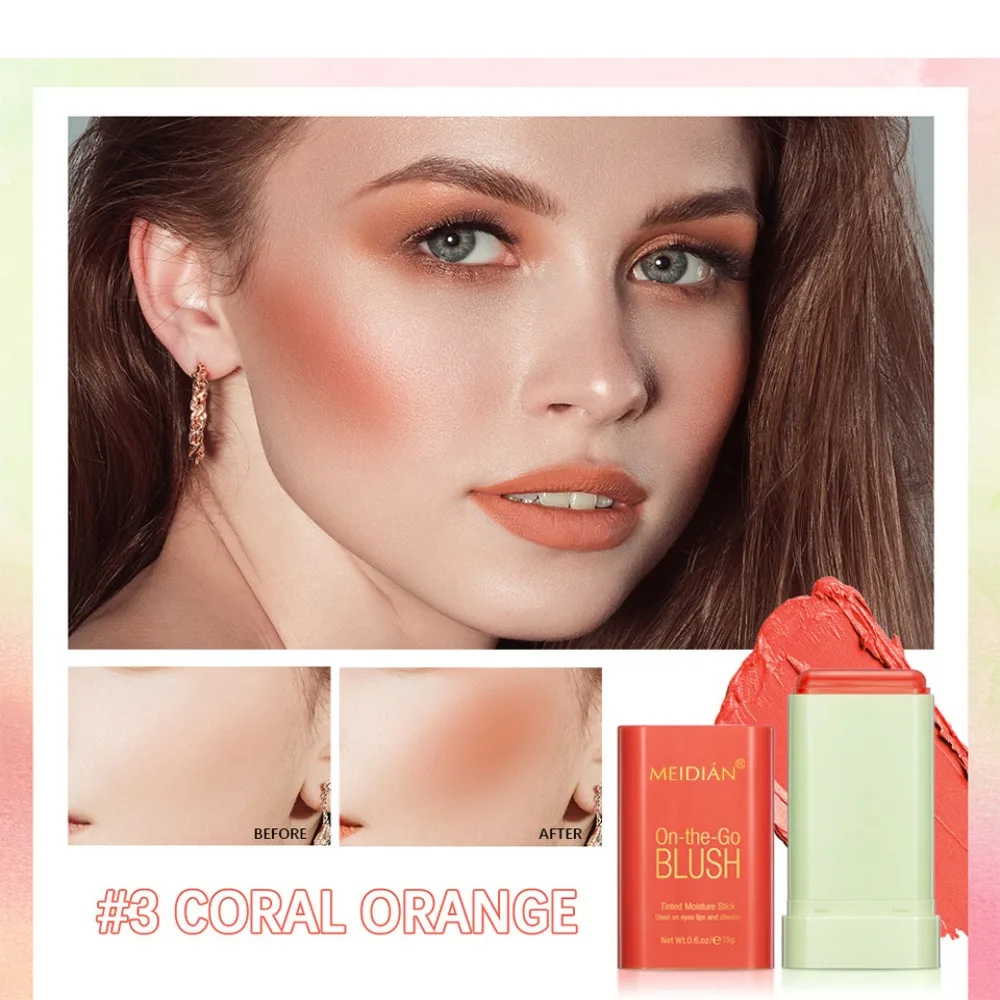 Fard per trucco colorato con pennello Trucco viso Fard impermeabile a doppia testa con pennello Stick a prova di sbavature di lunga durata