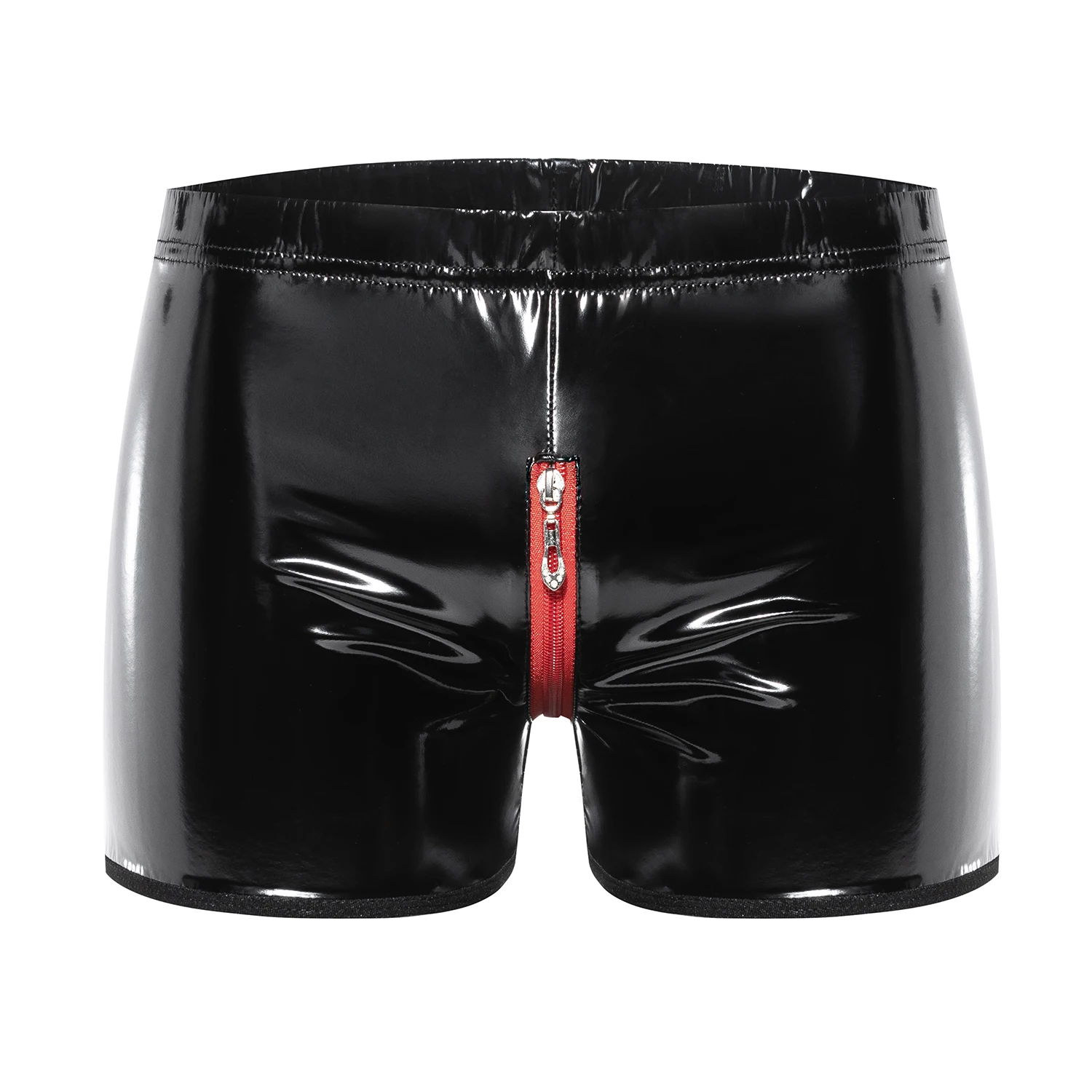 Sexy Below Open Crotch Leather Boxer For Men Shiny PU Leather Underpants Crotchless Erotic Fetish Porno Mid-waist Short Pants