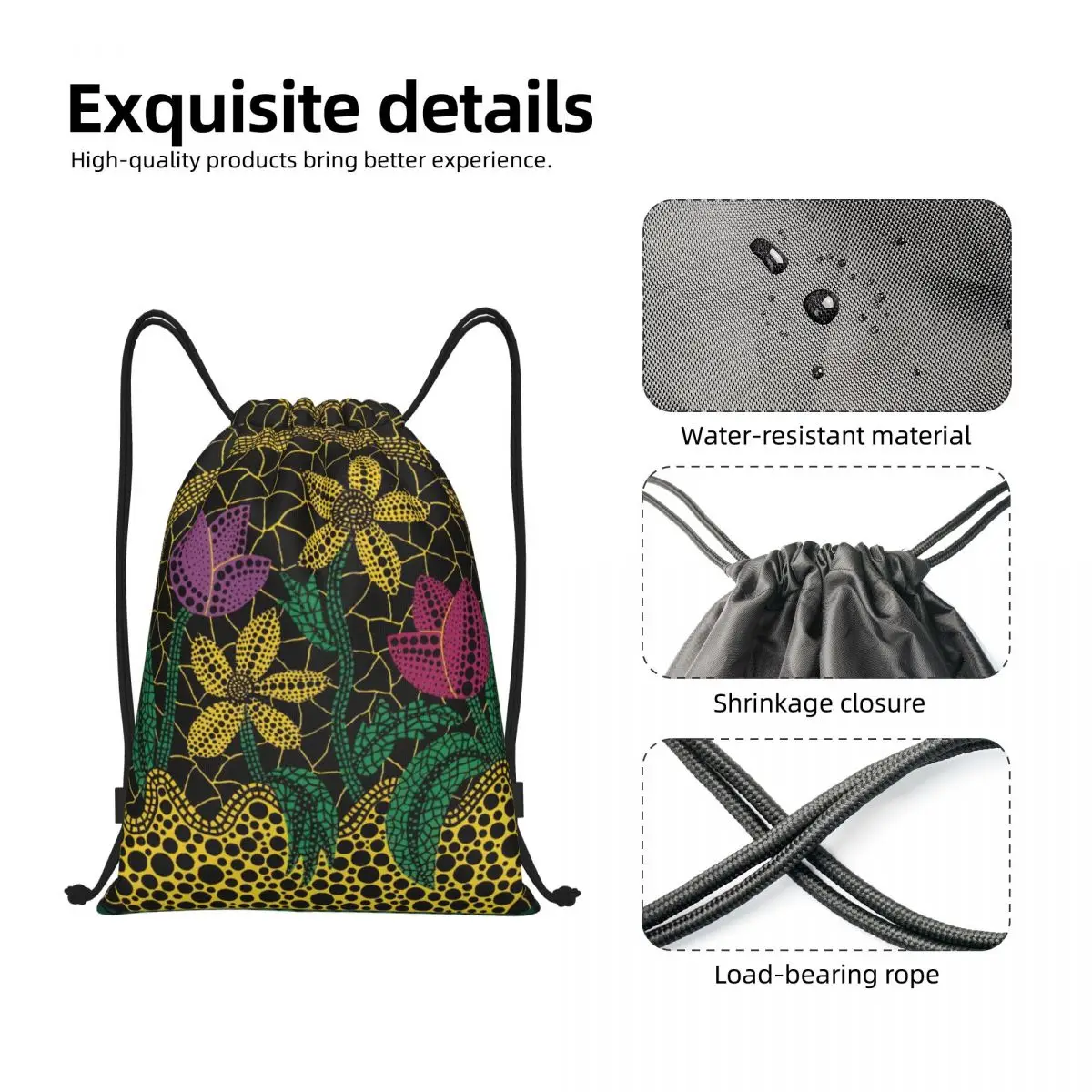 Sac à dos personnalisé Yayoi Kusama pour hommes et femmes, sac de proximité Wstring, sacs à dos d'entraînement de yoga, fleur colorée dans le panier, sac de sport, sac de sport