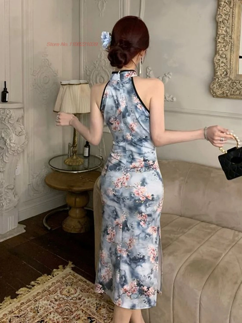 فستان ملهى ليلي شرقي عتيق لعام 2025 فستان شيونغسام تقليدي مطبوع عليه زهور بدون أكمام من تشيباو فستان سهرة للولائم الرجعية #5