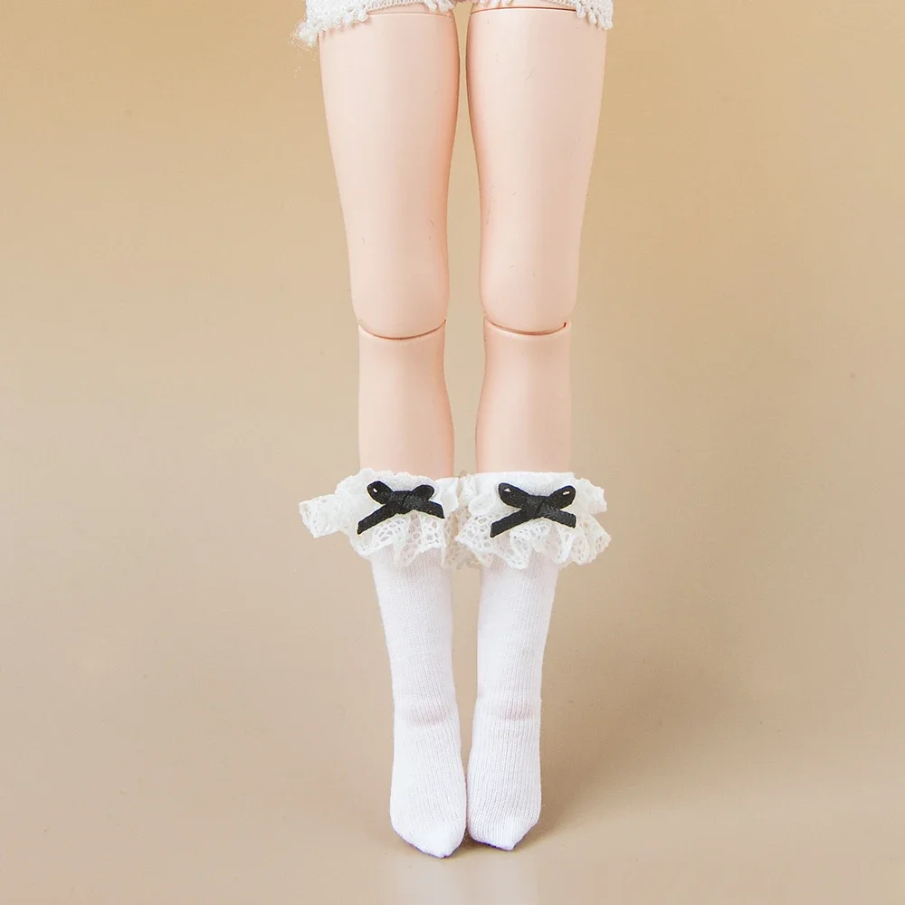 Blyth Socks Fashion Long Socks Lace Bow Socks Black White for Licca Azone Momoko OB24 OB22 OB27 YMY Doll Accessories