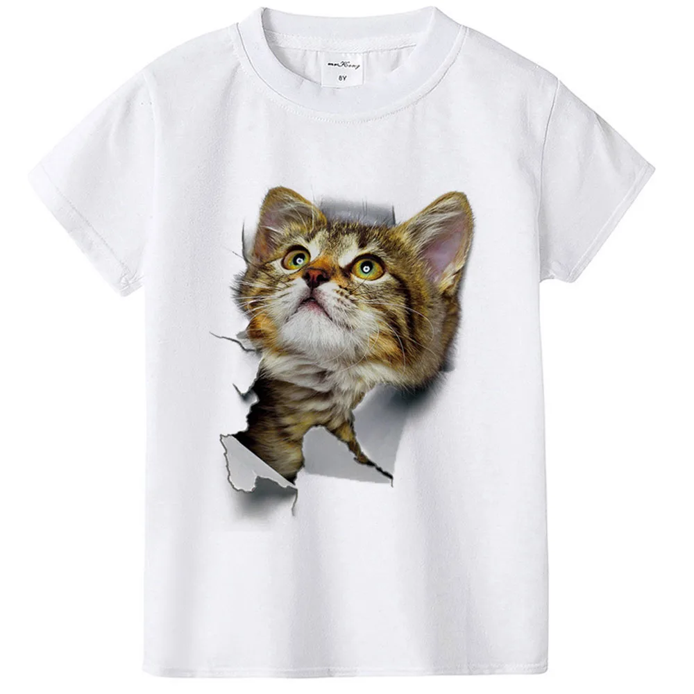 

2024 New Fashion Summer Cute Children Brand Clothing for Kids Girl Short Sleeve Print 3d Cat T Shirts Tops Baby Clothes