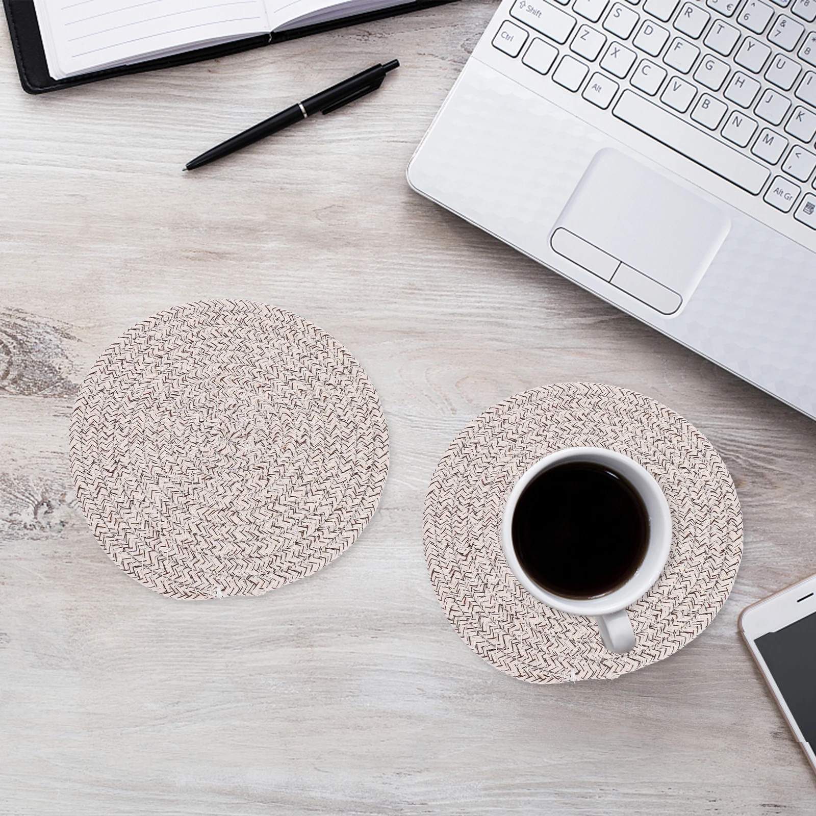 

Woven Pads Home Insulation Cotton Placemats Hot for Kitchen Round Coaster Minimalist Cup Drinks