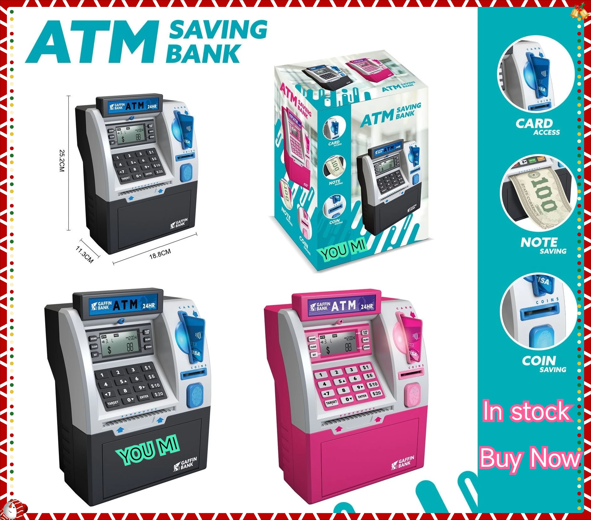 Play Money Children  ATM Automatic Deposit Teller Machine Toy Smart Password Swipe Card Saving BoxElectronic Bank Christmas Gift