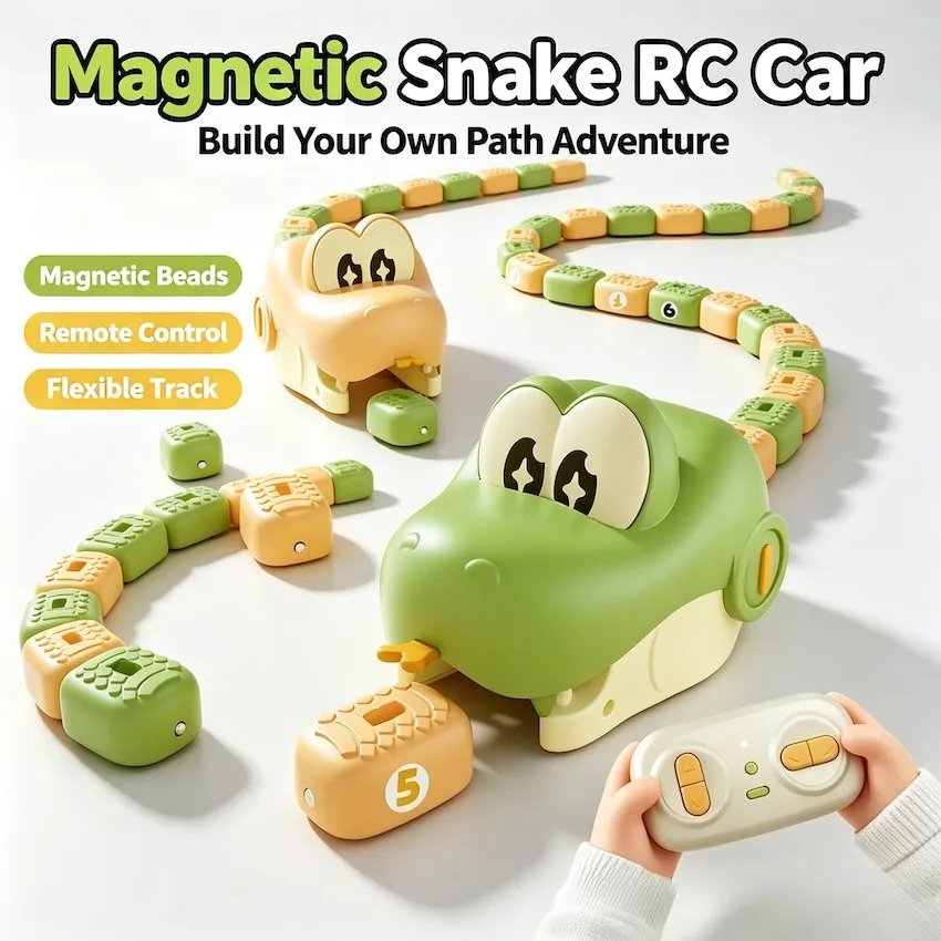 2 Players Battle Magnetic Eating Snake Remote Control Car Greedy Bean Chasing Interactive Competitive Game Toy Christmas Gifts