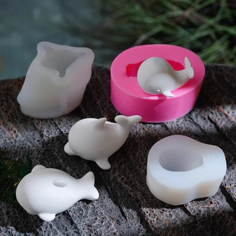 Mini Sperm Whale Silicone Mold Ocean Theme Dolphin Resin Casting Mould for Aroma Stone Diffuser DIY Handmade Soap Clay Car Ornam