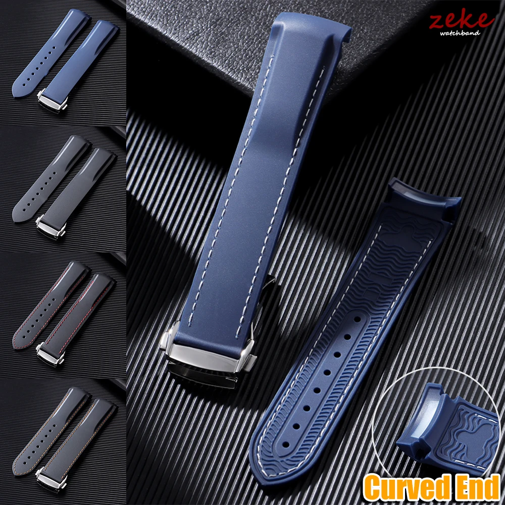 Gummi-Silikon-Uhrenarmband mit gebogenem Ende, 20 mm, 22 mm, für Omega Seamaster 300, universelles wasserdichtes Uhrenarmband, Herren-Sportarmband, Gürtel