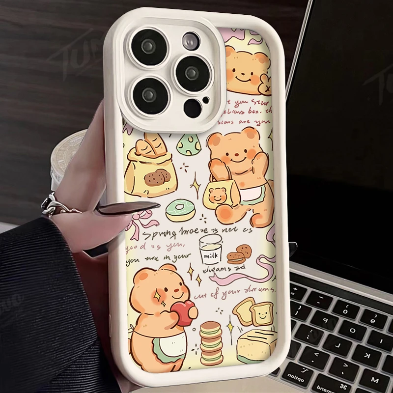 Retro Stripe Grid Cute Bear Phone Case for Xiaomi POCO X6 X5 X4 GT X3 NFC F3 F4 F5 F6 M6 Pro Mi 13T 12T 11T 13 12 11 Lite 5G NE