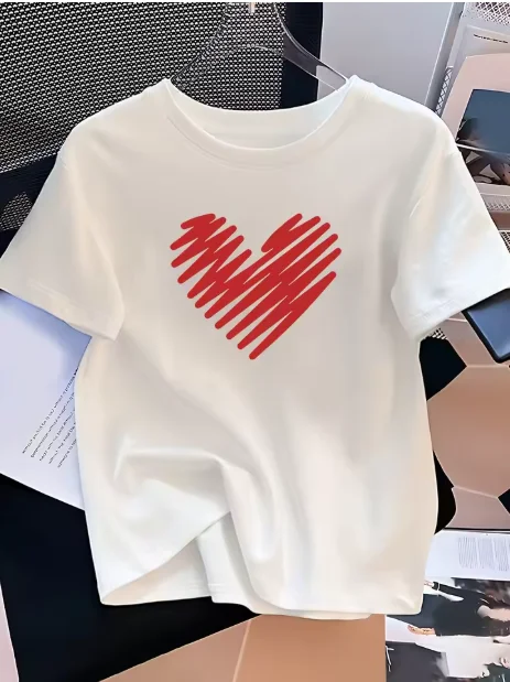 

Новая модная милая дышащая хлопковая универсальная американская свободная женская футболка с короткими рукавами и принтом, топ