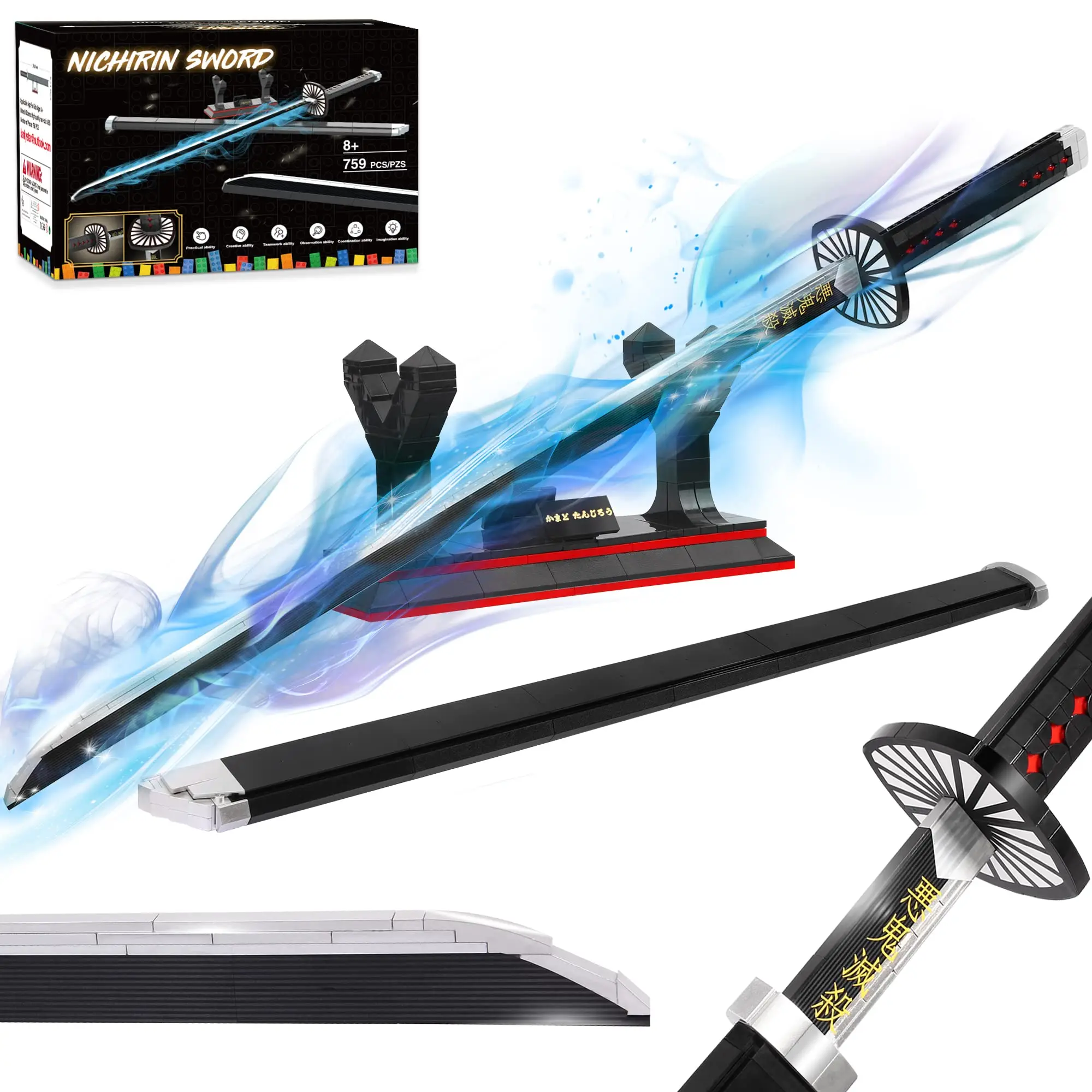 

759Pcs Demon Slayer Swords Building Set Moc 40in with Stand Anime Sword Model Home Decor Building Blocks Toys Gift for Kids Boys