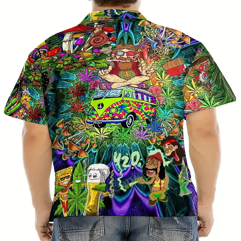 2024 Men's shirt Anime character print men's vintage short sleeve Hawaiian Holiday shirt Casual Breathable loose button top