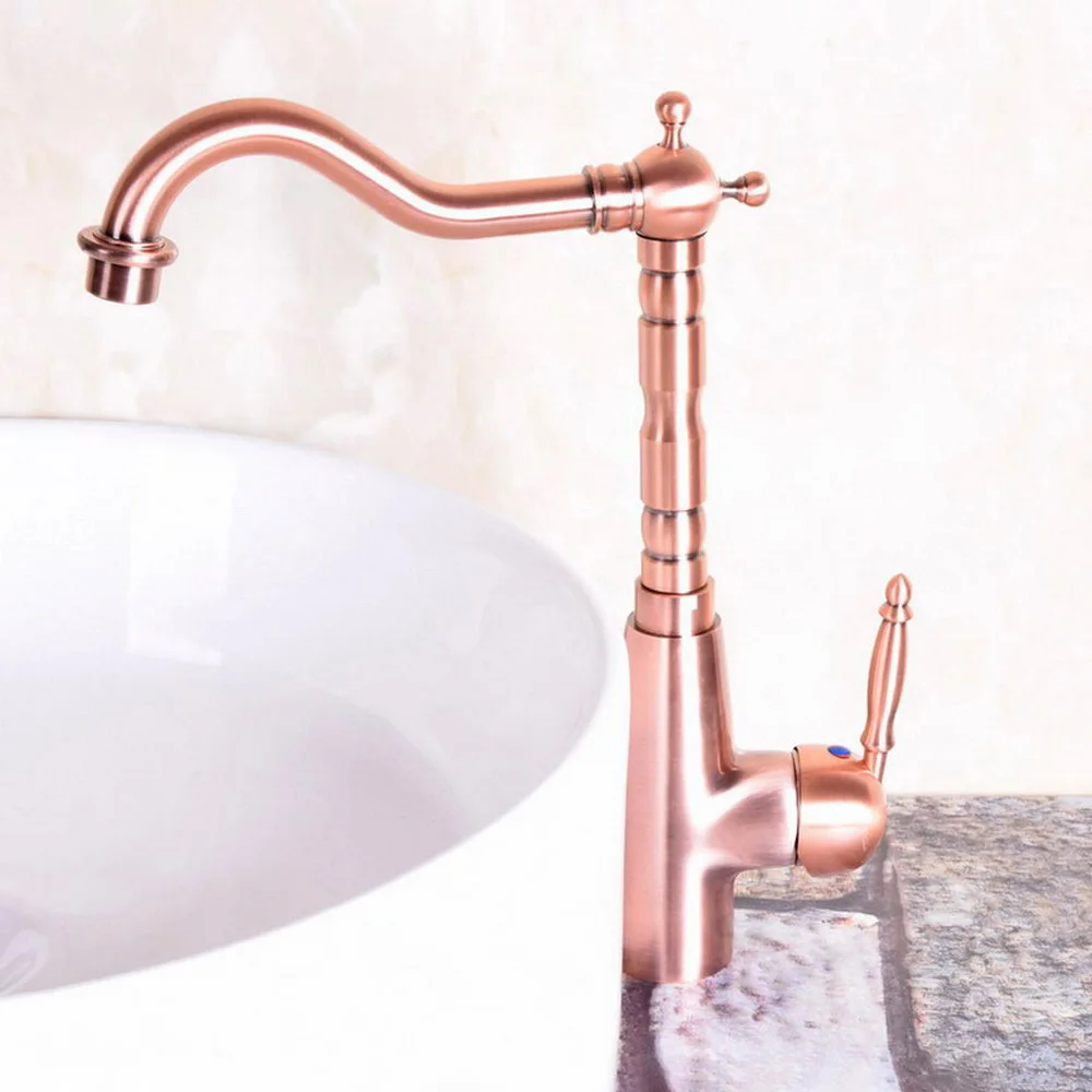 Antique Red Copper Deck Mount Bathroom Faucet Vanity Vessel Sinks Mixer Tap Cold And Hot Water Tap