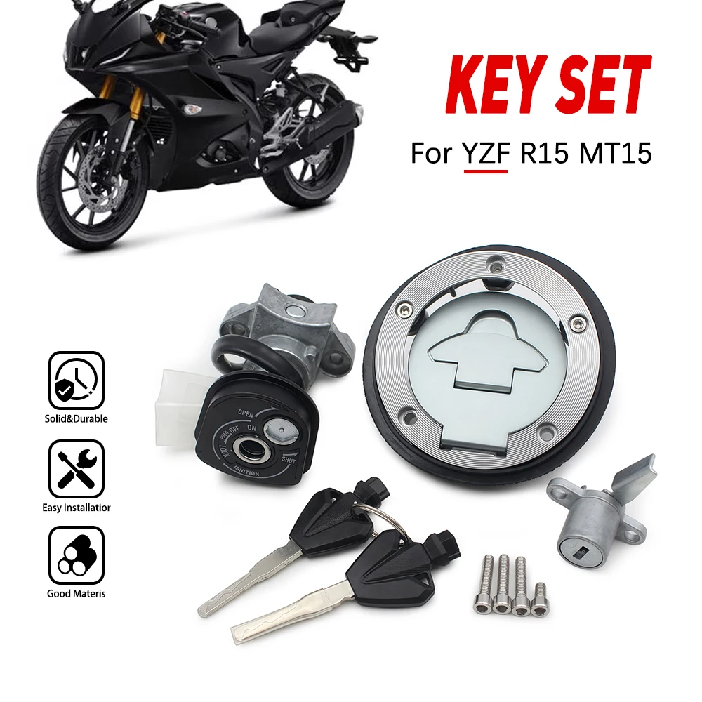 

Motorcycle Fuel Gas Cap Ignition Switch Seat Lock Set For YAMAHA R15 MT15 RY-0117